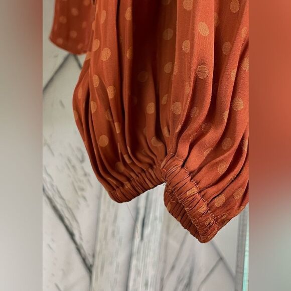 Current Air Anthropologie Blouse Polka Dots Pleated Rust L - Picture 7 of 10